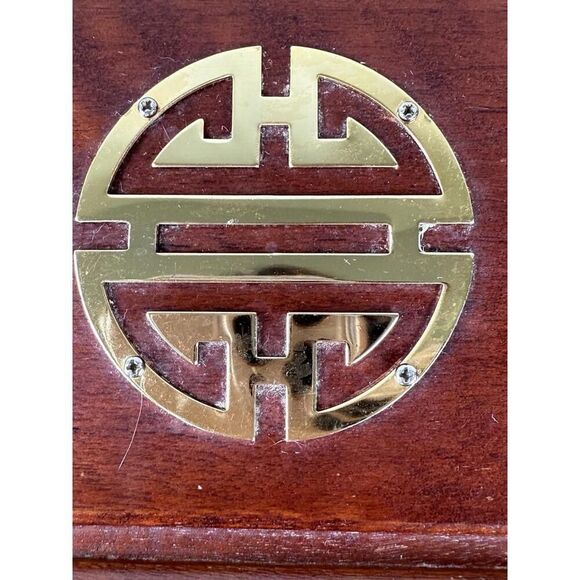 Vintage Asian Brass Inlay Wooden Jewelry Box Chest Organizer 11.5x7x5.5 - Picture 8 of 9